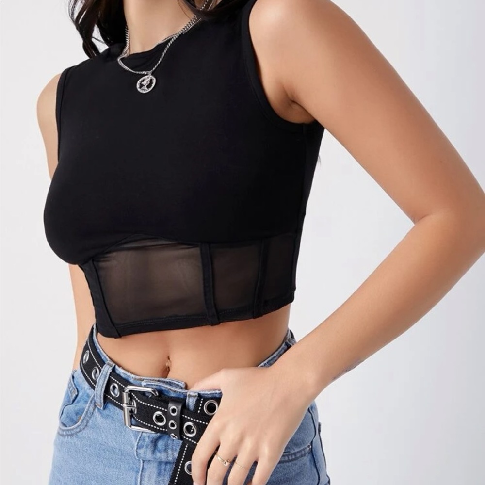Black Sheer Bottom Tank Top